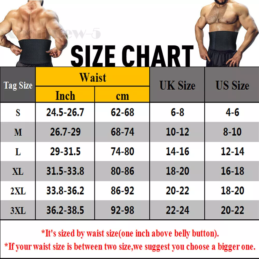Mens waist trainer size chart sales