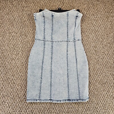 Le Lis Dress Womens Medium Denim Strapless Rear Zip White Washed | eBay