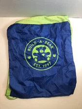 Build A Bear BAB Drawstring Bag Backpack Cinch Blue Green Straps Carrier Storage