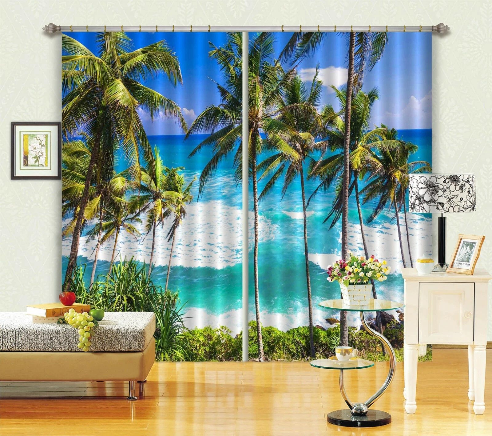 3D Coconut Beach ZHUA1591 Blockout Photo Curtain Fabric Window Zoe