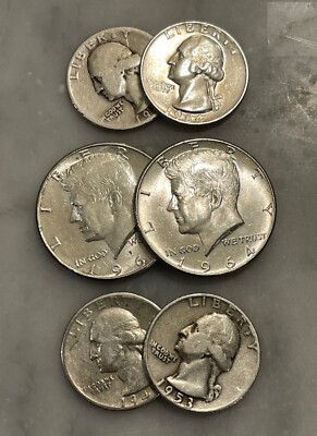 おまとめ② $2 Face 90% Silver 2 1964 Kennedy Half Dollar 4 Quarters - Choose