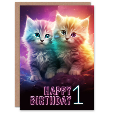 Grußkarte 1. Geburtstag süße Kätzchen Baby Katzen Kinder Alter 1 Jahr Kind