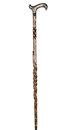 Mason Symbol Embroidered Walking Stick Handmade Snake Pattern Wooden Carved Cane - Picture 5 of 14