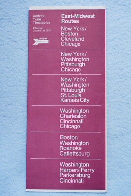 East-Midwest Routes - Amtrak Timetable - Oct 29, 1978