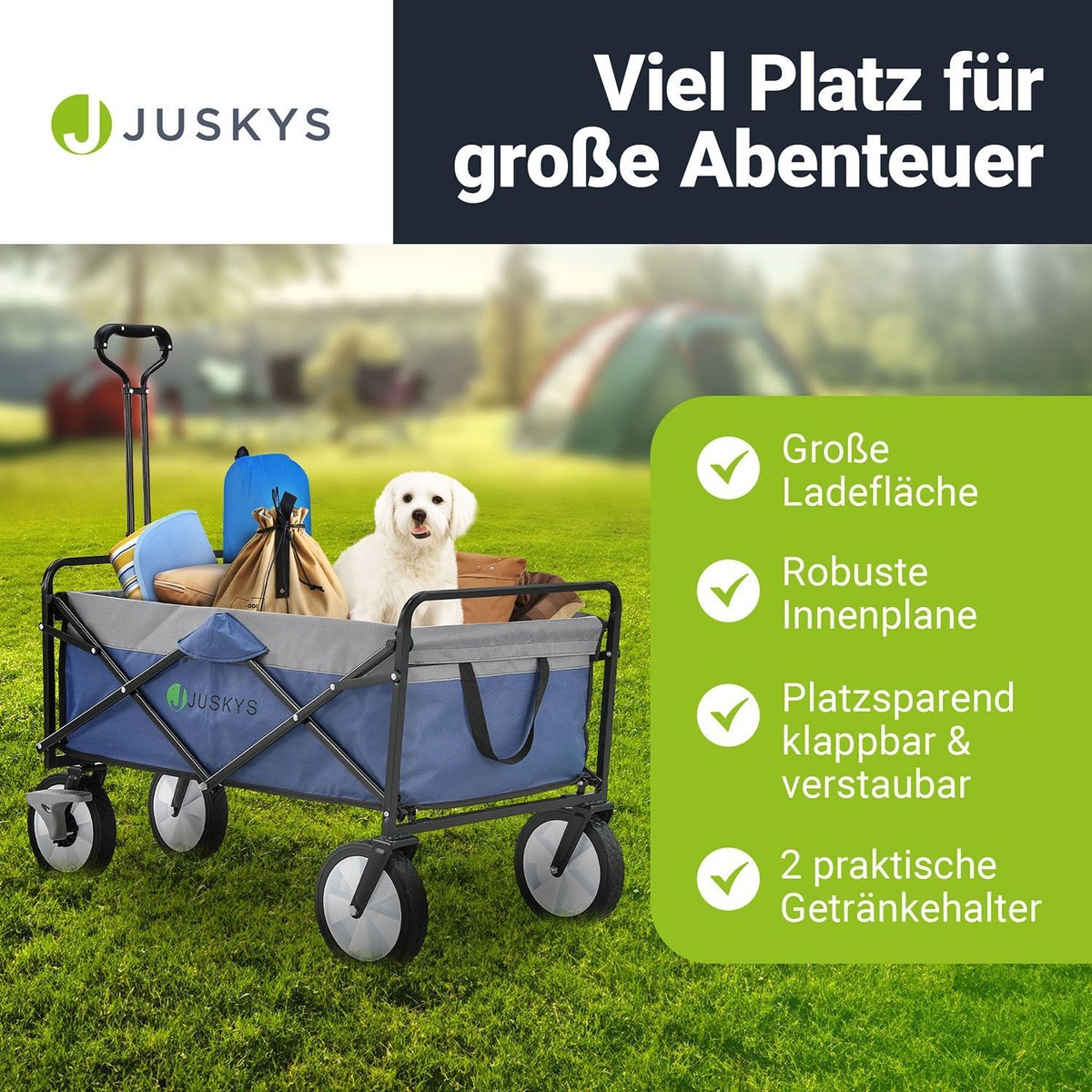 Carrello Pieghevole GJCrafts 100kg - 4 Ruote Large Con Freni Per Spiaggia E Terreni Difficili - Foto 10