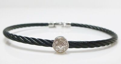 CHARRIOL 18K WHITE GOLD BLACK STAINLESS STEEL .10CT DIAMOND CABLE BRACELET NEW