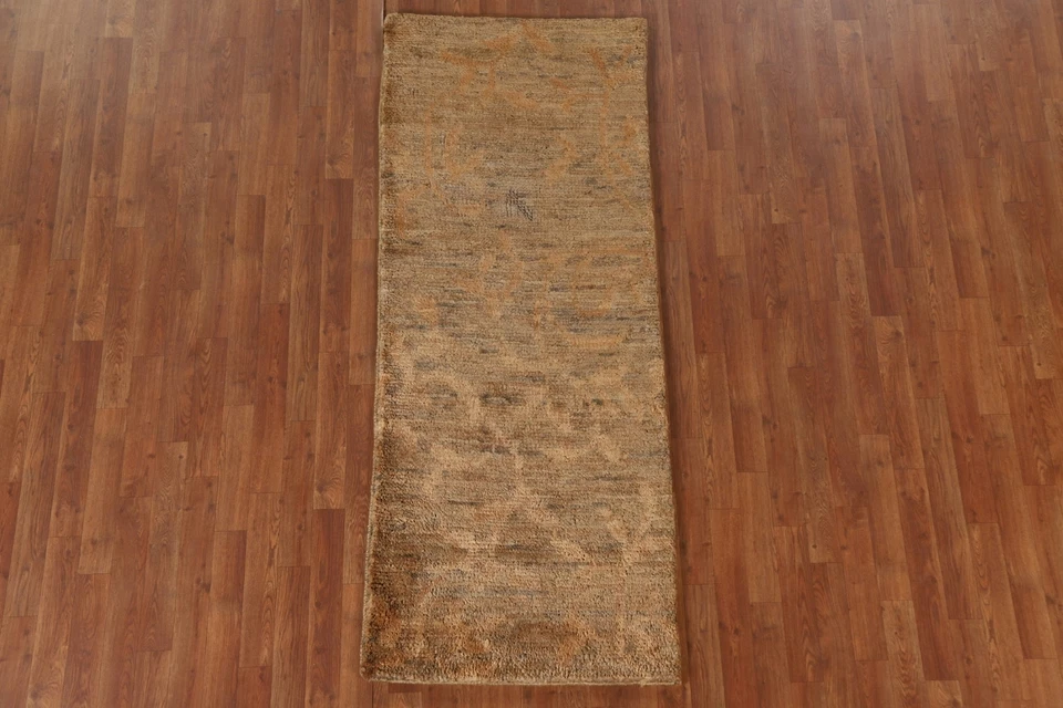 Nature Print Moroccan Oriental Runner Rug 2' 7" x 6' 7" Hand-knotted Indian Rug - Image 2 of 4