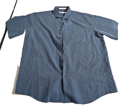 Perry Ellis Button Up Short Sleeve Shirt Men's SZ XL Small Blue Checkered Patter