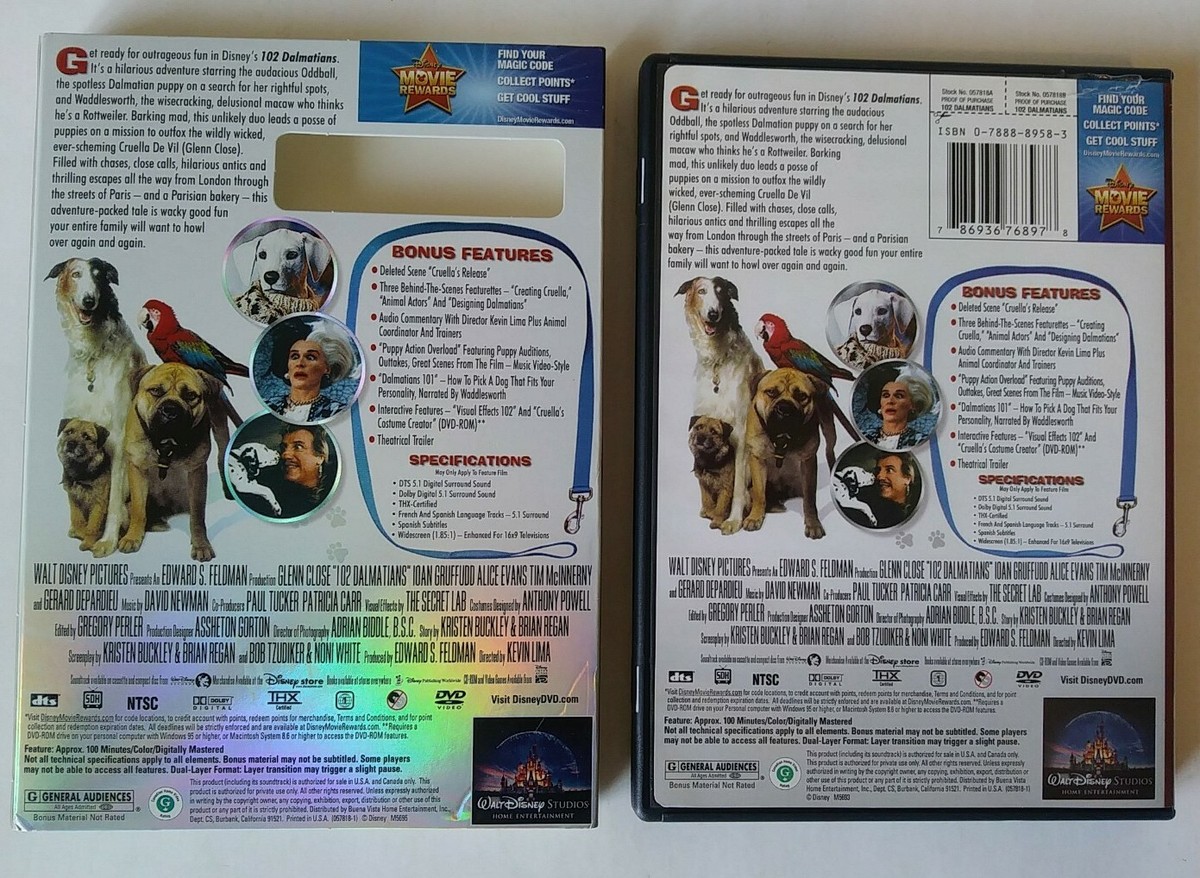 Disney's 102 Dalmatians (DVD) with Slipcover, Glenn Close
