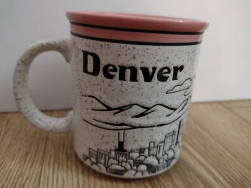 Vintage Denver Colorado Coffee Mug Speckled Embossed Pink Mauve Souvenir RARE