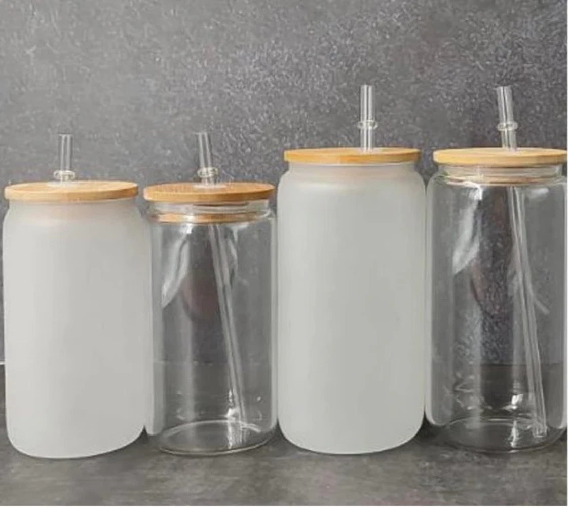 12oz or 16oz Sublimation Blank Glass Can Jar Tumbler (Clear or Frosted) |  eBay