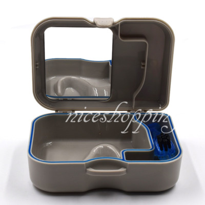 1x Denture Storage Case Mirror & Brush Denture Box Cleaning Bath Appliance