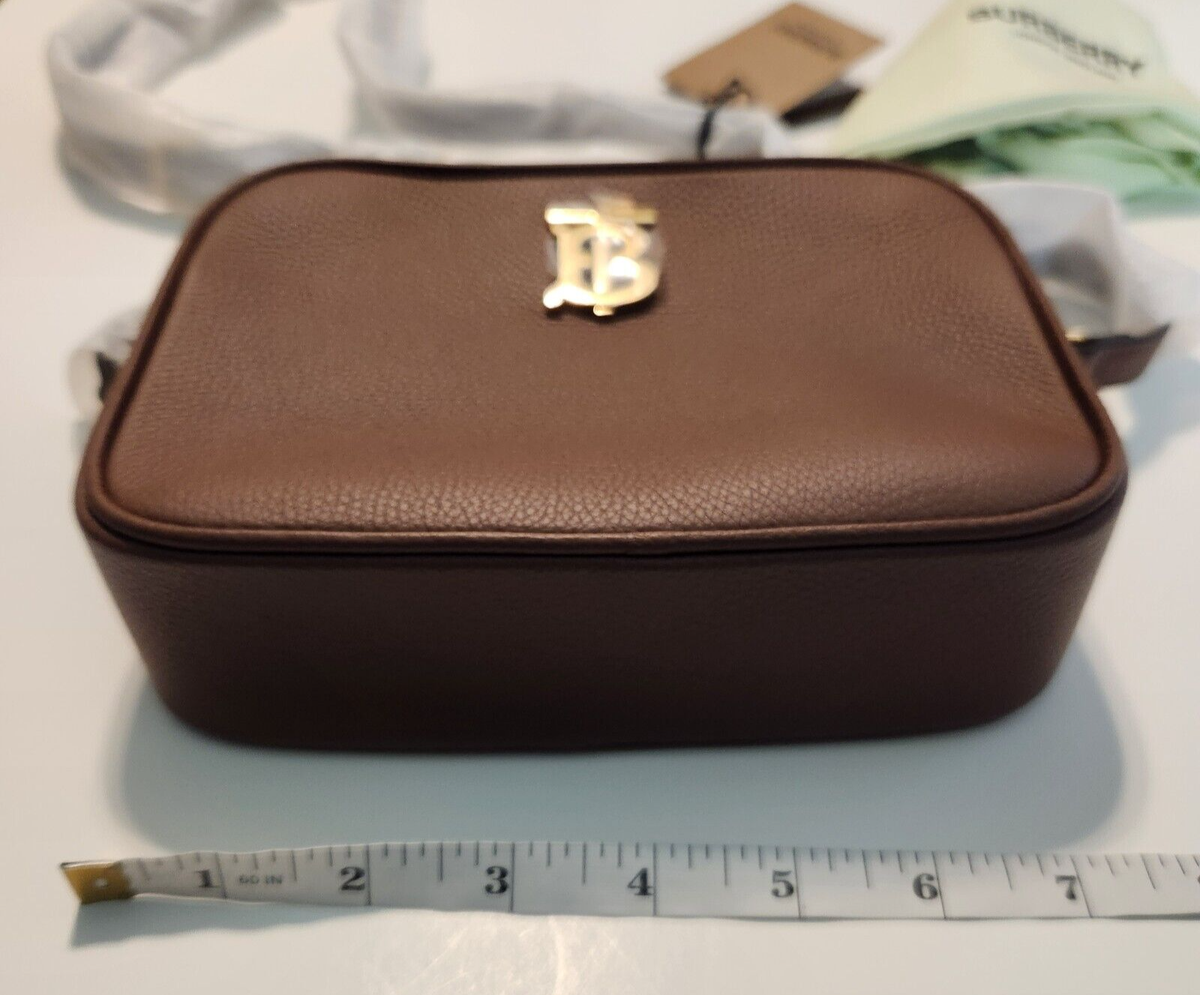 Burberry TB Logo Tan Leather Small Camera Crossbody Shoulder