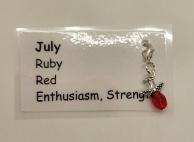 Guardian Angel July Birthstone Charm/ Zipper Pull; Ruby; Handmade; GP; SP