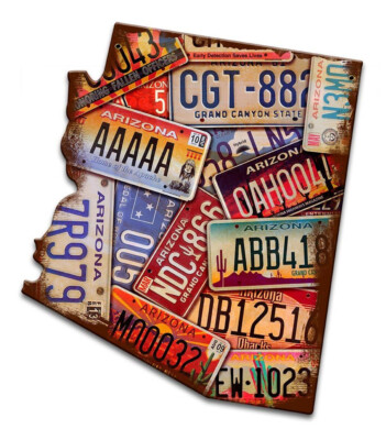 STATE OF ARIZONA SHAPED LICENSE PLATES MAP 12'' HEAVY DUTY USA MADE METAL SIGN