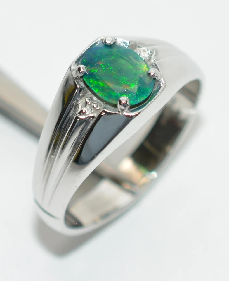 Natural Opal & Diamond Ring 10K White Gold .67tcw Mens Ring Opal Ring Gemstone - Image 4 of 4