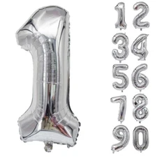 Number Balloons Birthday Silver 32“ Helium Giant Foil Large Birthday Age Party