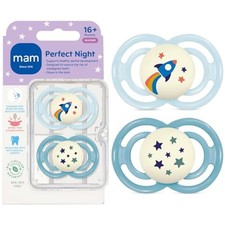 MAM Perfect Pacifiers 16 Months 2 Pack Blue Teal Blue Sky Glow-in-Dark Silicone