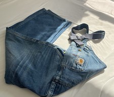 Carhartt Denim Bib Overalls 2XL Unlined Carpenter Utility Work Wear Blue Big F15