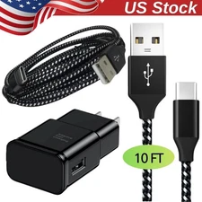 USB Wall Power Adapter Fast Charger 10Ft Long Type C Cable For Samsung Android