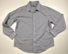 Kenneth Cole Reaction Button Men’s Shirt XL 17-17.5 34-35 Striped Blue White