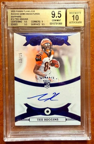 2020 Panini Flawless Tee Higgins Rookie Gems Sapphire Auto /15 RC BGS9.5 Bengals