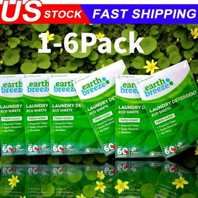 #ad #ad 1 6 Pack Earth Breeze Fresh Scent Laundry Detergent Eco Sheets 60 Loads Each $14.99