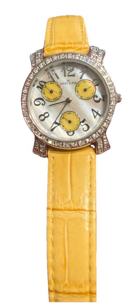 Vintage Anne Klein Ladies Wristwatch With Mother Of Pearl & Jeweled Bezel Anne Klein Mother of Pearl Dial Diamond Bezel Quartz Watch  main image 2