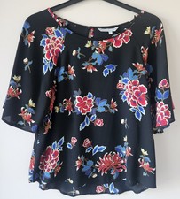 Red Herring Floral Blouse Size 14 Kimono Sleeve Lightweight Party Holidays VGC