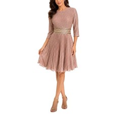 Mac Duggal 30749 Rose Gold Cocktail Dress Pleated Metallic Fit and Flare Size 6