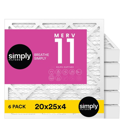 #ad SIMPLY FILTERS 20X25X4 MERV 11 FURNACE AIR FILTER HVAC 6 PACK WHITE $105.66