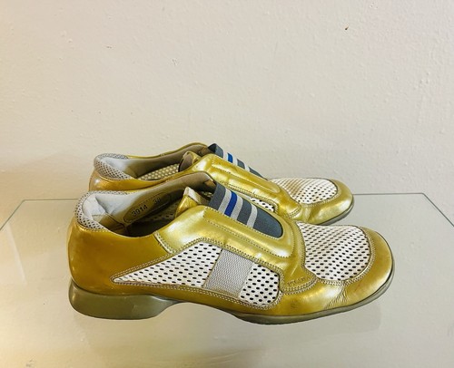 Sneakers slip-on PRADA SPORTS 2000ss maglia vernice smalto oro donna EU 38 US 8