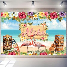 Aloha Backdrop For Party 7x5 FT Tropical Summer Beach Hawaiian Luau Fabric