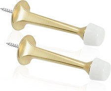 Solid Rigid Door Stops - Heavy Duty with Soft Rubber Tips, Brushed Brass