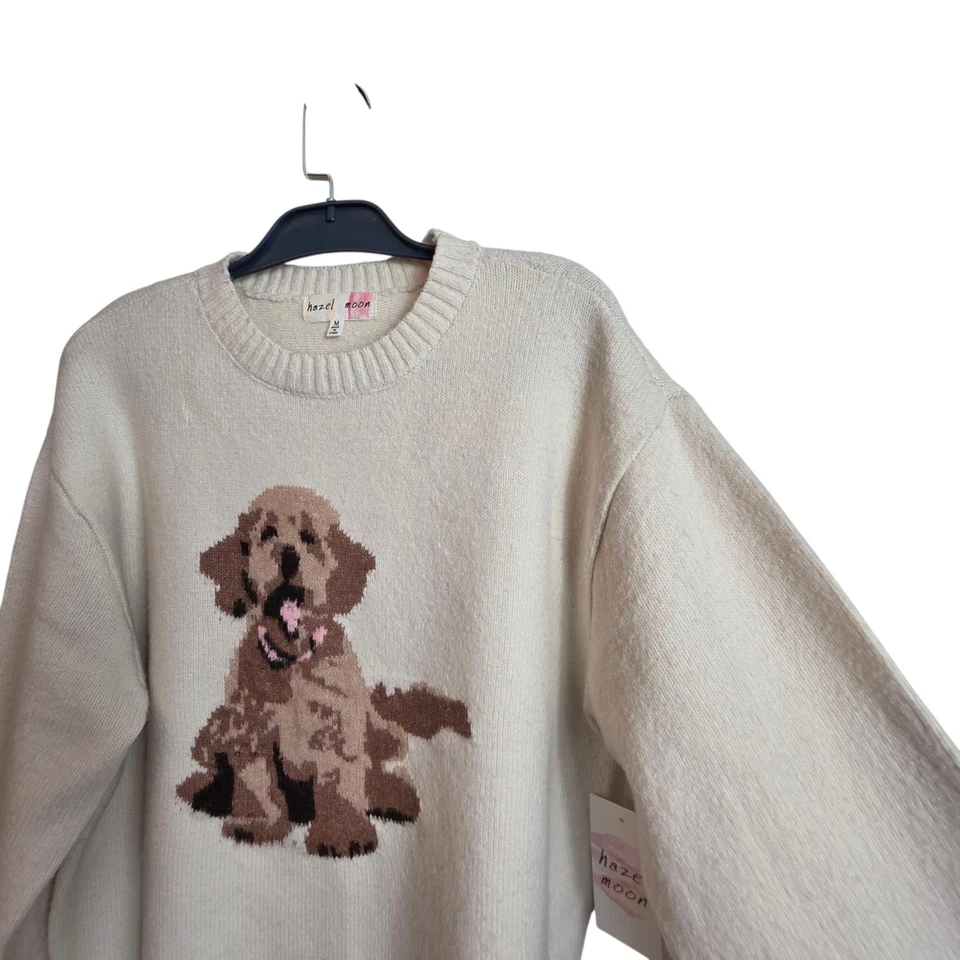 Hazel & Moon Cream Knit Dog Sweater Medium Intarsia Puppy Graphic Crewneck - Image 2 of 4