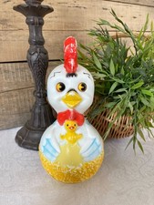126⚜️ Ancien Jouet Culbuto Poule en Plastique Vintage Hauteur 20 Cm