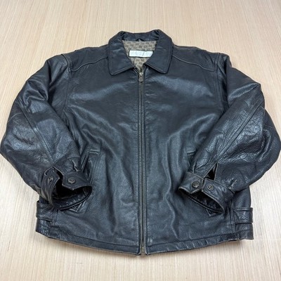 Vintage 90s Perry Ellis Leather Motorcycle Bomber Jacket Large y2k Biker