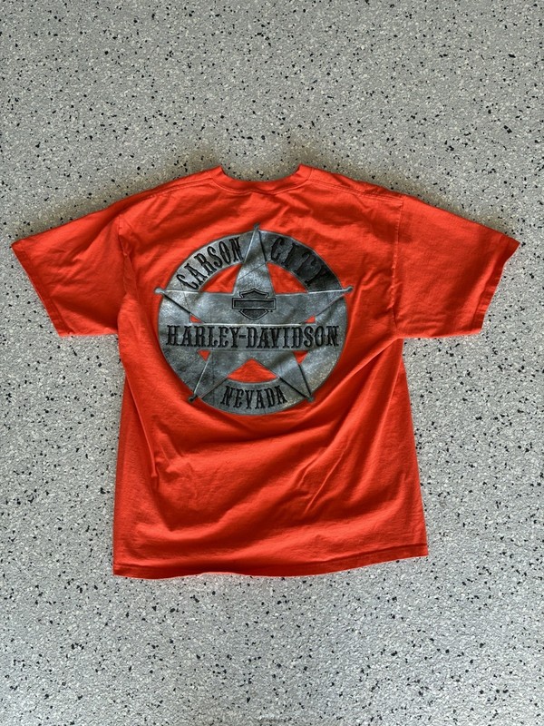 HARLEY DAVIDSON HD “CARSON CITY, Nevada” Orange “Staff” Shirt. Size XL.