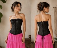    Frederick  s of Hollywood Black Lace Corset Bustier   Size 36 Lace-Up  