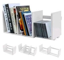 MyGift White Wood Desktop Bookshelf Organizer Expandable Adjustable Display.R1W1