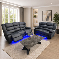 Roma Leather Recliner Sofa Set 3+2 Seater with LED Lights & Cup Holders