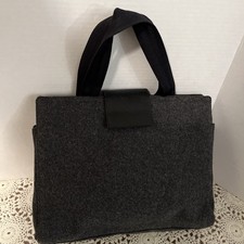 Prada Dark Gray Felt Satchel/Tote W/ Black Leather Trim
