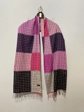 CASHMINK V FRAAS  Pink/Black/White POLKA DOT Scarf  FRINGE 75”x13”