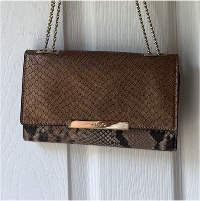 ALDO Snake Animal Print Wallet-on-Chain Crossbody Shoulder Bag Gold Chain