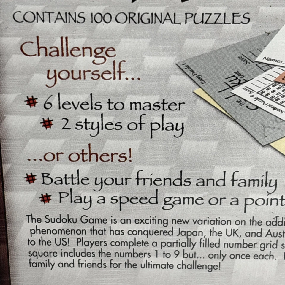 Sudoku Sensations Game Parker Brothers 2005 | 100 Original Puzzles 1-4 Players - Image 3 of 4