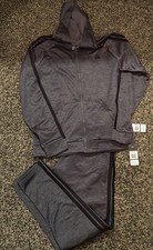 Adidas Boys XL 18/20 Jacket Fleece Zip Up Hoody Tracksuit 2pc Black Grey New