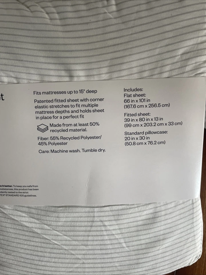 Room Essentials Twin/Twin XL Sheets 3-Pc Set  Microfiber White/gary Lots Of 3 - Image 4 of 4