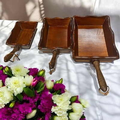 VINTAGE 1970 s APCO Three Nesting Wood Trays With Handles Rustic Farmhouse Decor