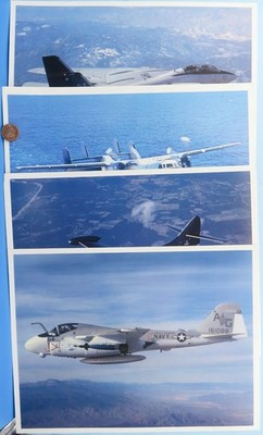 Photo Lithograph Lot of 4 Grumman 80s vtg promo w/ specs F-14 C-2A A-6E F9F WWII