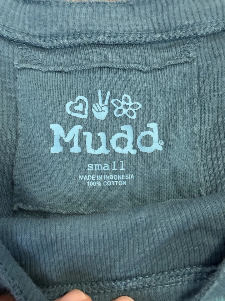 MUDD Long Sleeve Knit Shirt Y2K 90s Retro LONG Stretch Blue Green Stripe SMALL - Image 3 of 4